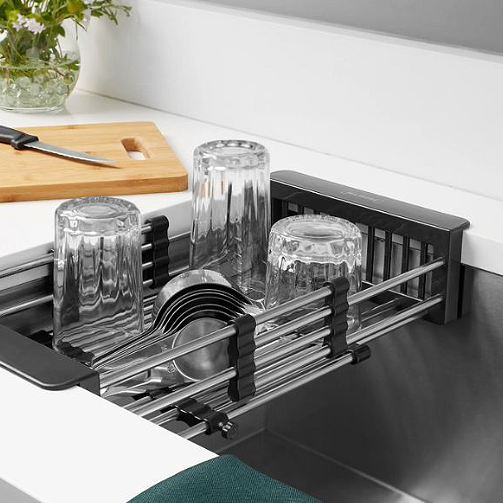 Sklapajuća čelična korpa za sudoperu za pranje i ceđenje