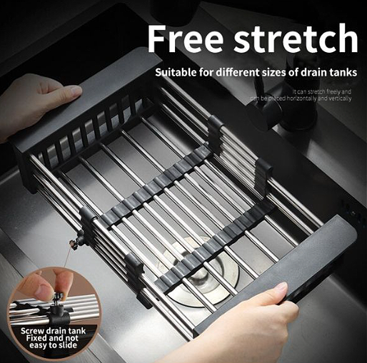 Sklapajuća čelična korpa za sudoperu za pranje i ceđenje